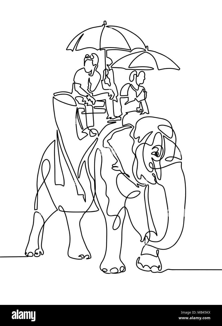 Line Drawing People Under Umbrellas From The Sun Ride On An El Stock Vector Image Art Alamy
