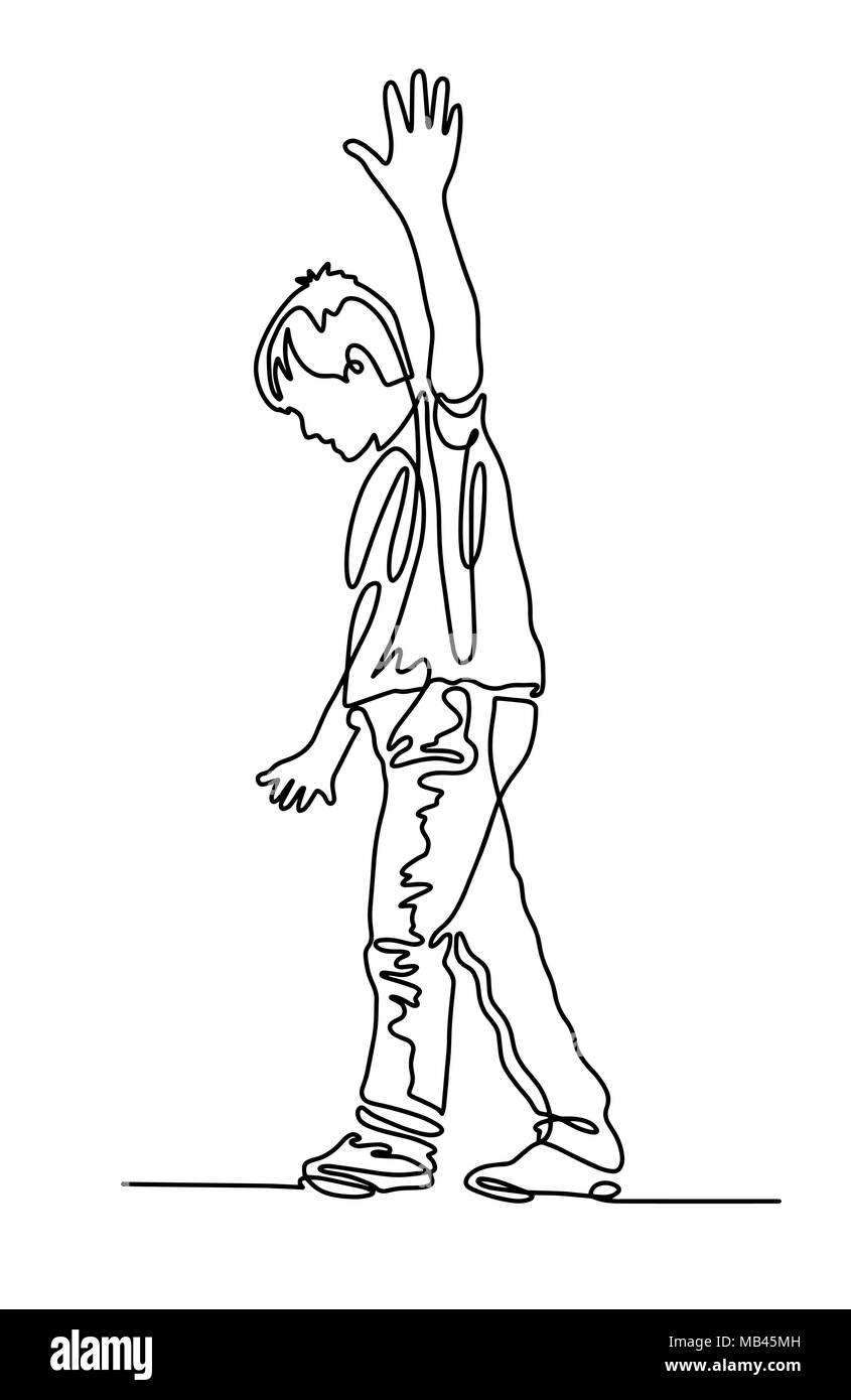 continuous one line drawing of the boy walks along the tightrope Stock Vector