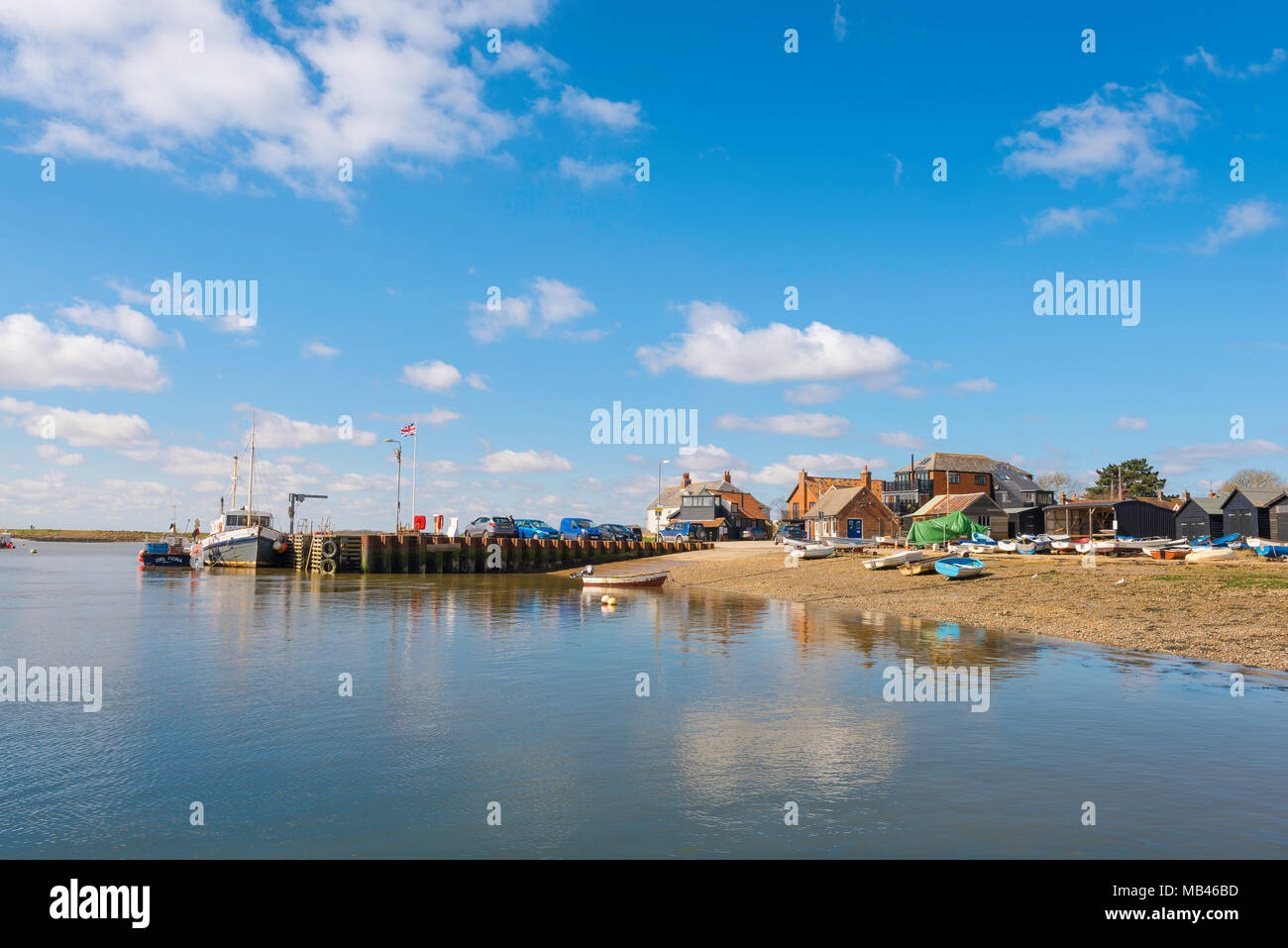 Orford Suffolk UK, view of the old quay on the banks of the River Alde in the Suffolk town of Orford, East Anglia, UK Stock Photo