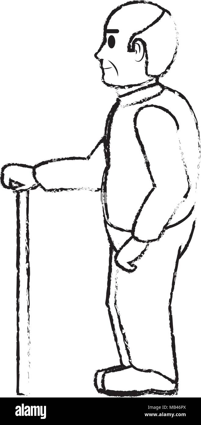 grunge old man on side with clothes and walking stick Stock Vector ...