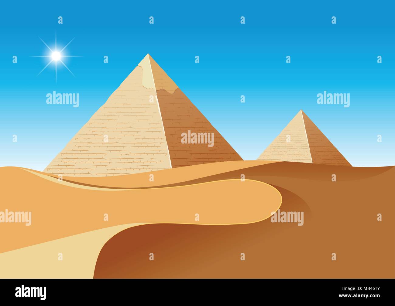 A desert scence with pyramids illustration Stock Vector