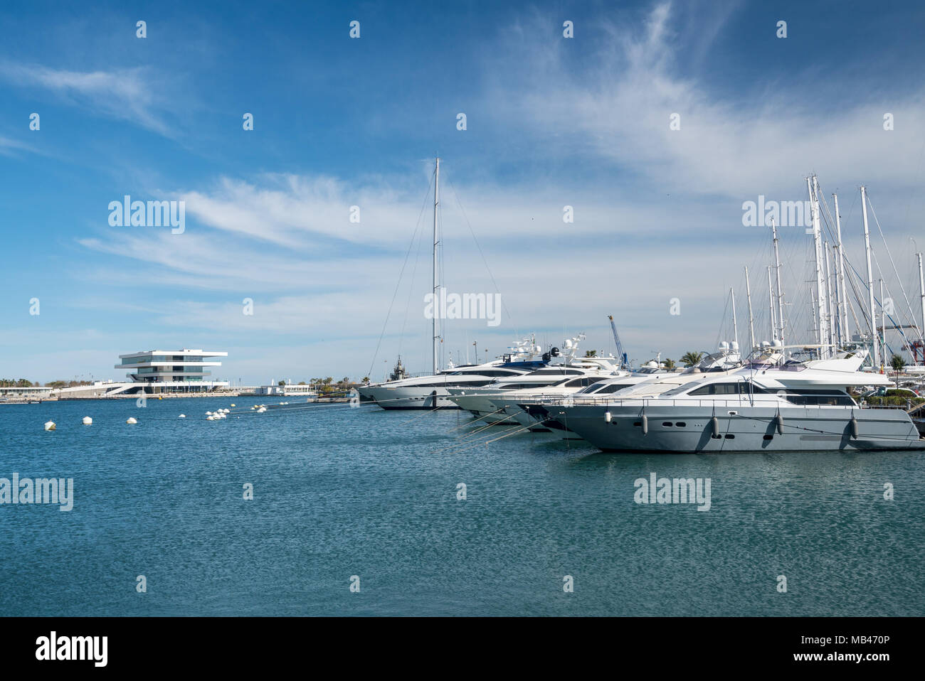 Power Boats in Royal Marina Valencia Spain Stock Photo