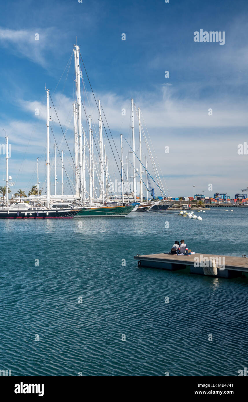 Large yachts in Royal Marina Valencia Spain Stock Photo