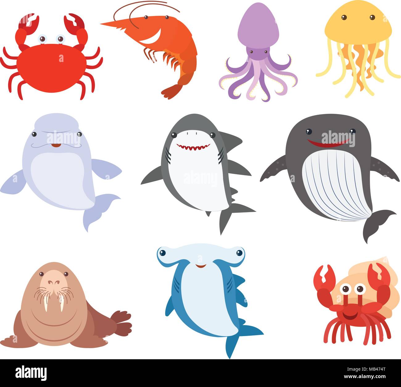 Many types of sea creatures illustration Stock Vector