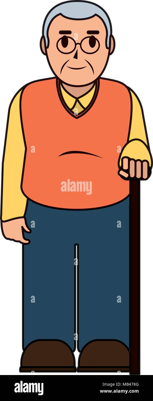 color line old man with glasses and walking stick Stock Vector Image ...