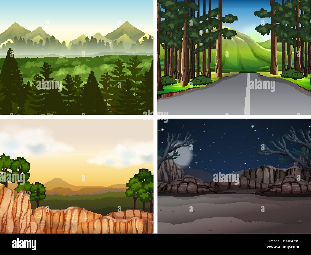 Background scenes with trees in mountain illustration Stock Vector ...