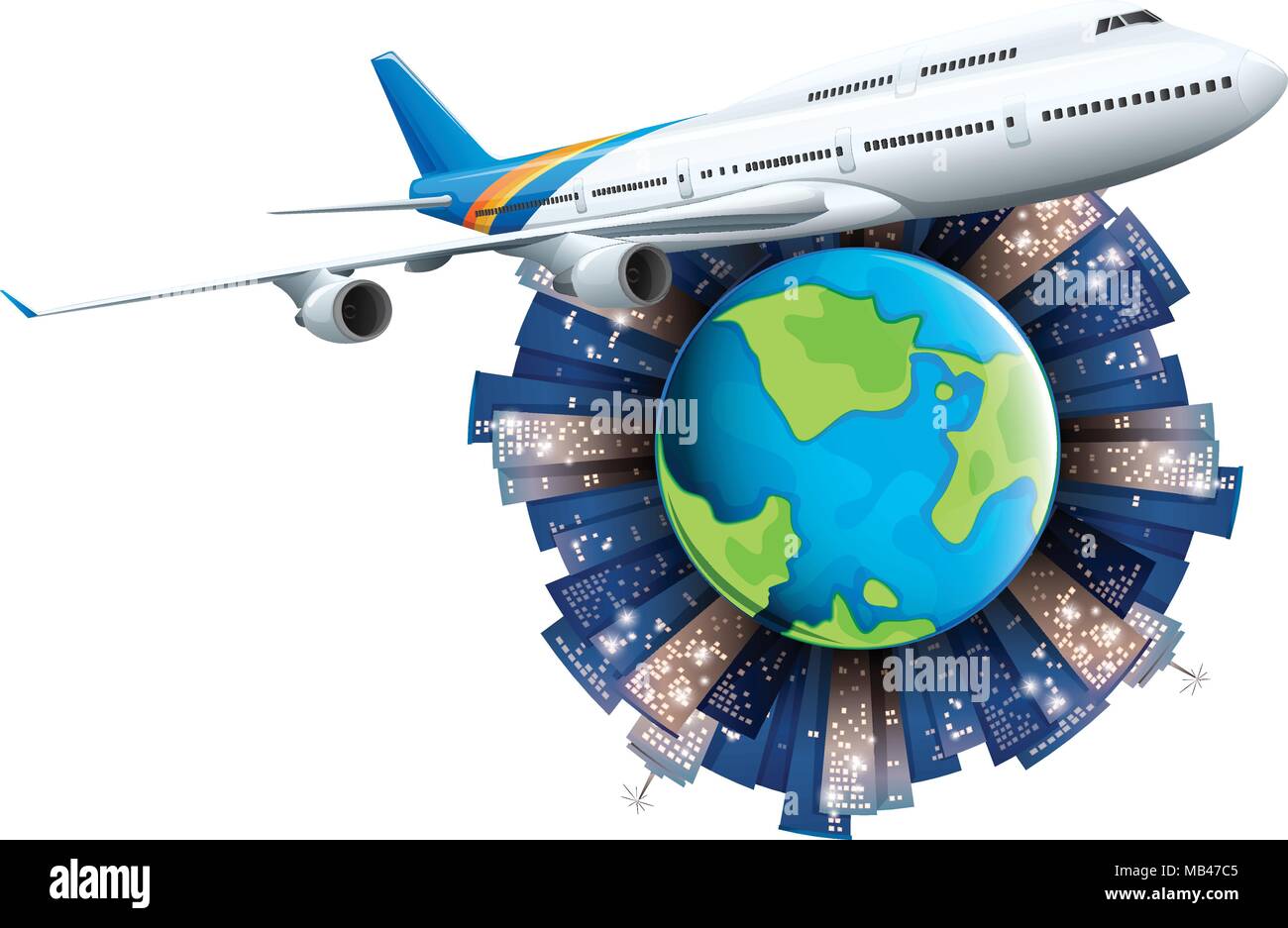 Airplane flying around the earth illustration Stock Vector Image & Art ...