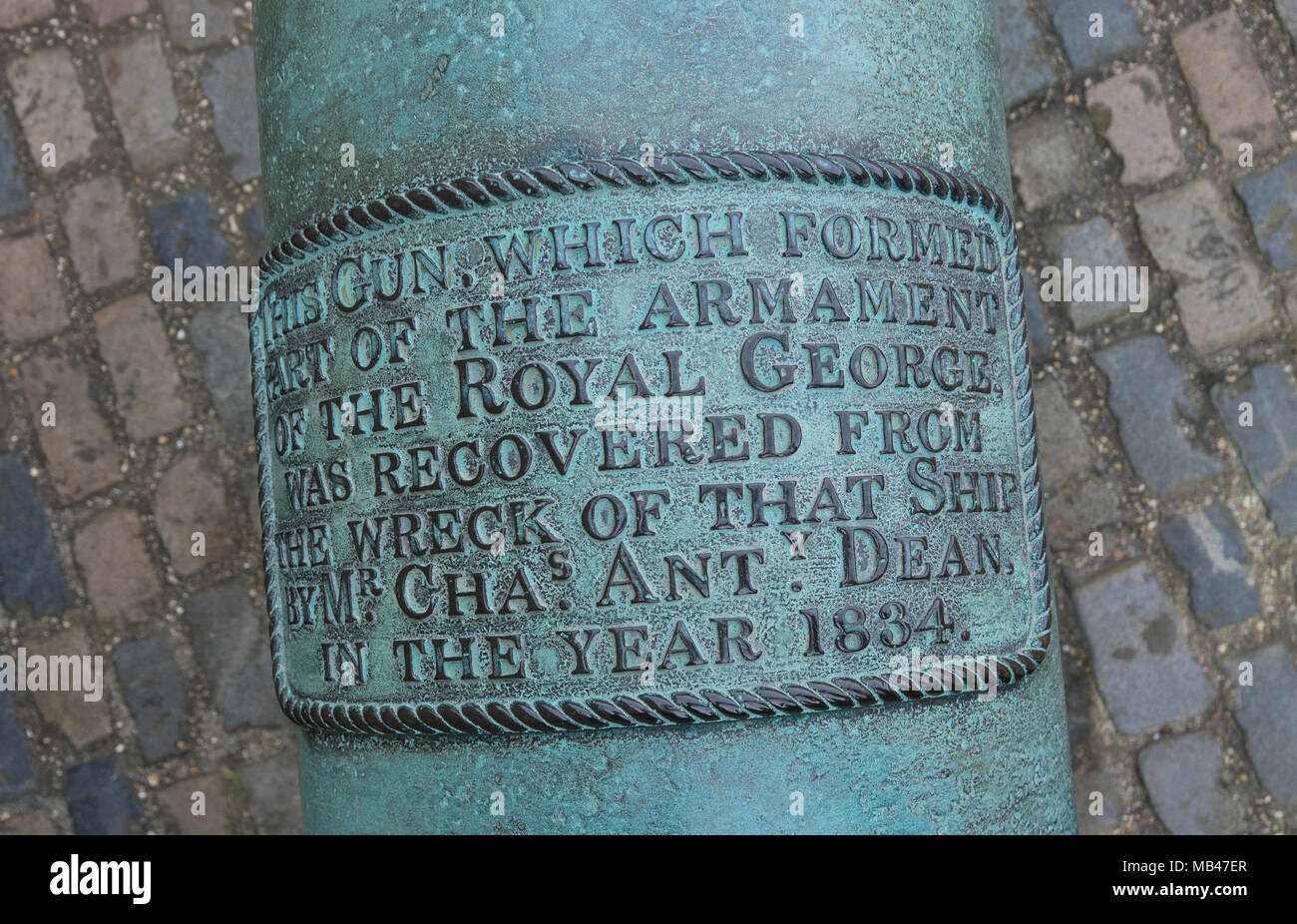 England, Hampshire, Portsmouth, Southsea castle, gun recovered from the wreck of ship Royal George in 1834 Stock Photo