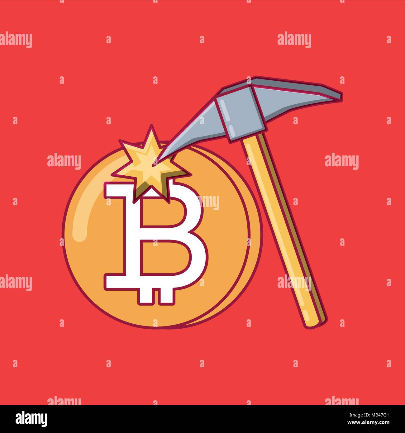 Bitcoin coin and pica tool over red background, colorful design. vector  illustration Stock Vector Image & Art - Alamy