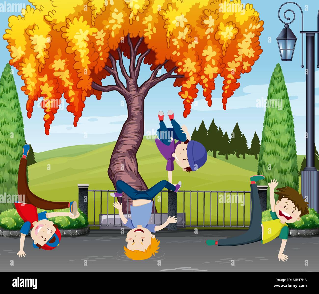 Four kids dancing in the park illustration Stock Vector Image & Art - Alamy