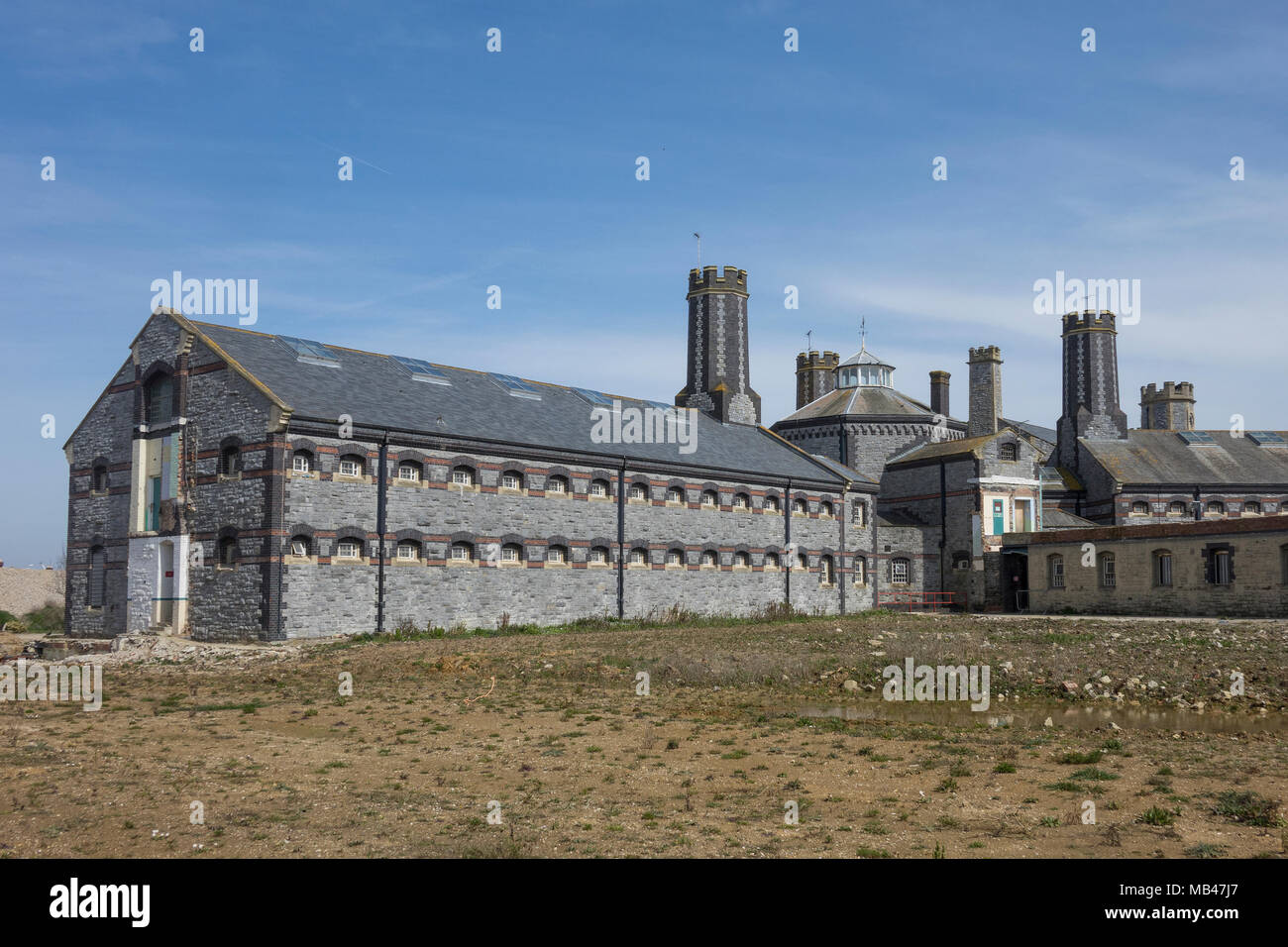 England, Hampshire, Portsmouth, Pompey Prison, buildings seen from within the walls Stock Photo