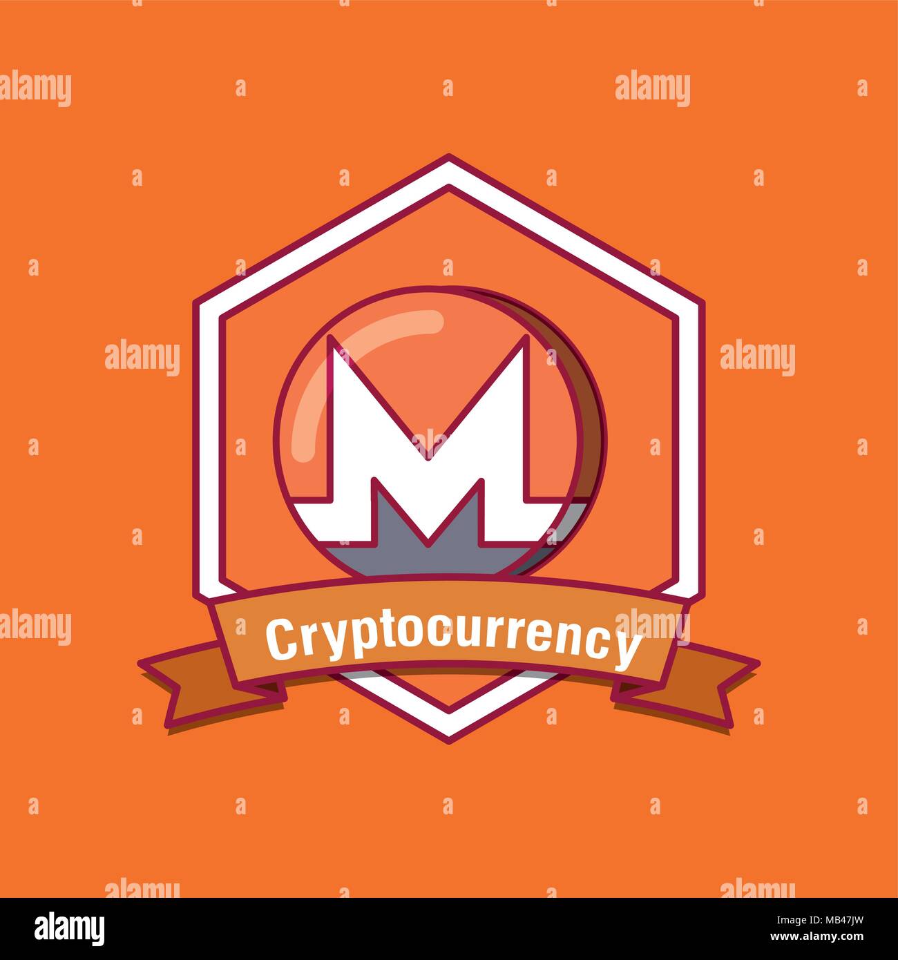 emblem of cryptocurrency with monero coin over orange background ...
