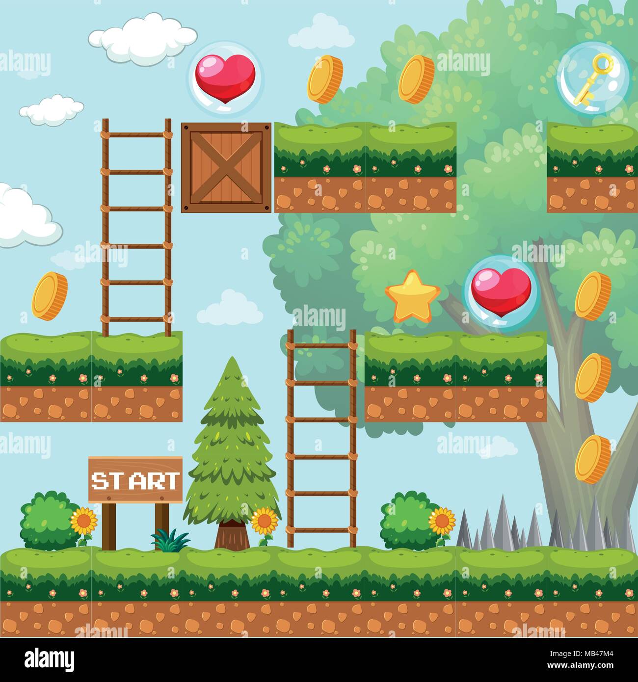 Game Template in Forest Scene illustration Stock Vector