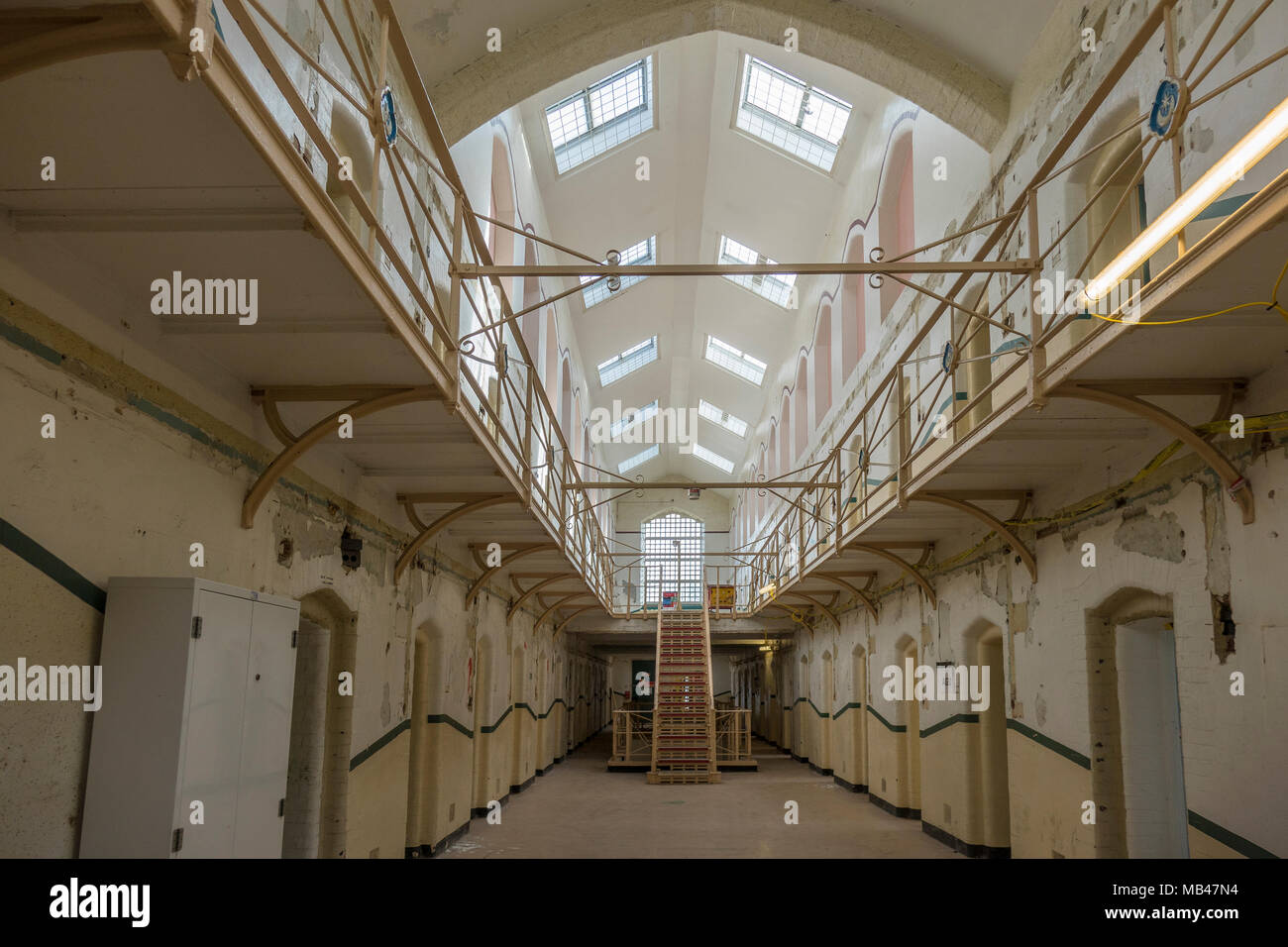 England, Hampshire, Portsmouth, Pompey Prison, cell block  interior view Stock Photo