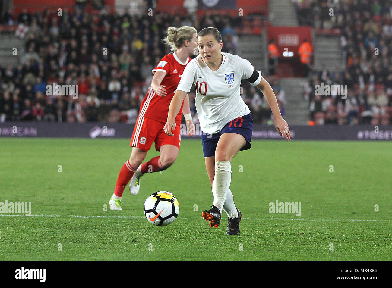 Southampton, UK. 6th Apr, 2018. Fran Kirby of England during the FIFA World Cup 2019 Qualifying Group 1 match between England Women and Wales Women at St Mary's Stadium on April 6th 2018 in Southampton, England. (Photo by Matt Bradshaw/phcimages.com) Credit: PHC Images/Alamy Live News Stock Photo