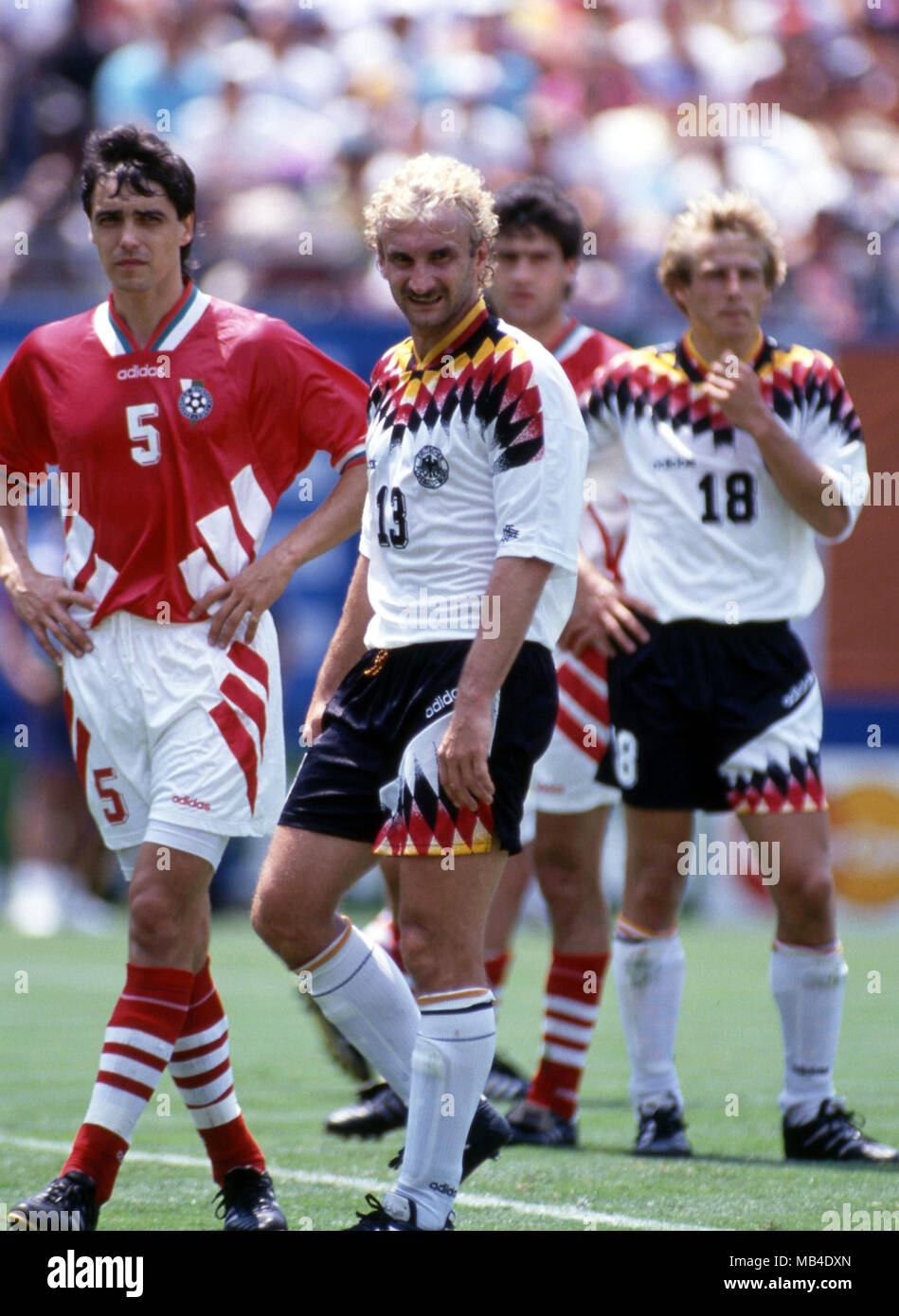 FIFA World Cup - USA 1994 10.7.1994, Giants Stadium, New York/New Jersey. World Cup Quarter Final, Bulgaria v Germany. Rudi Vler (Germany) v Petar Houbchev (Bulgaria). Stock Photo