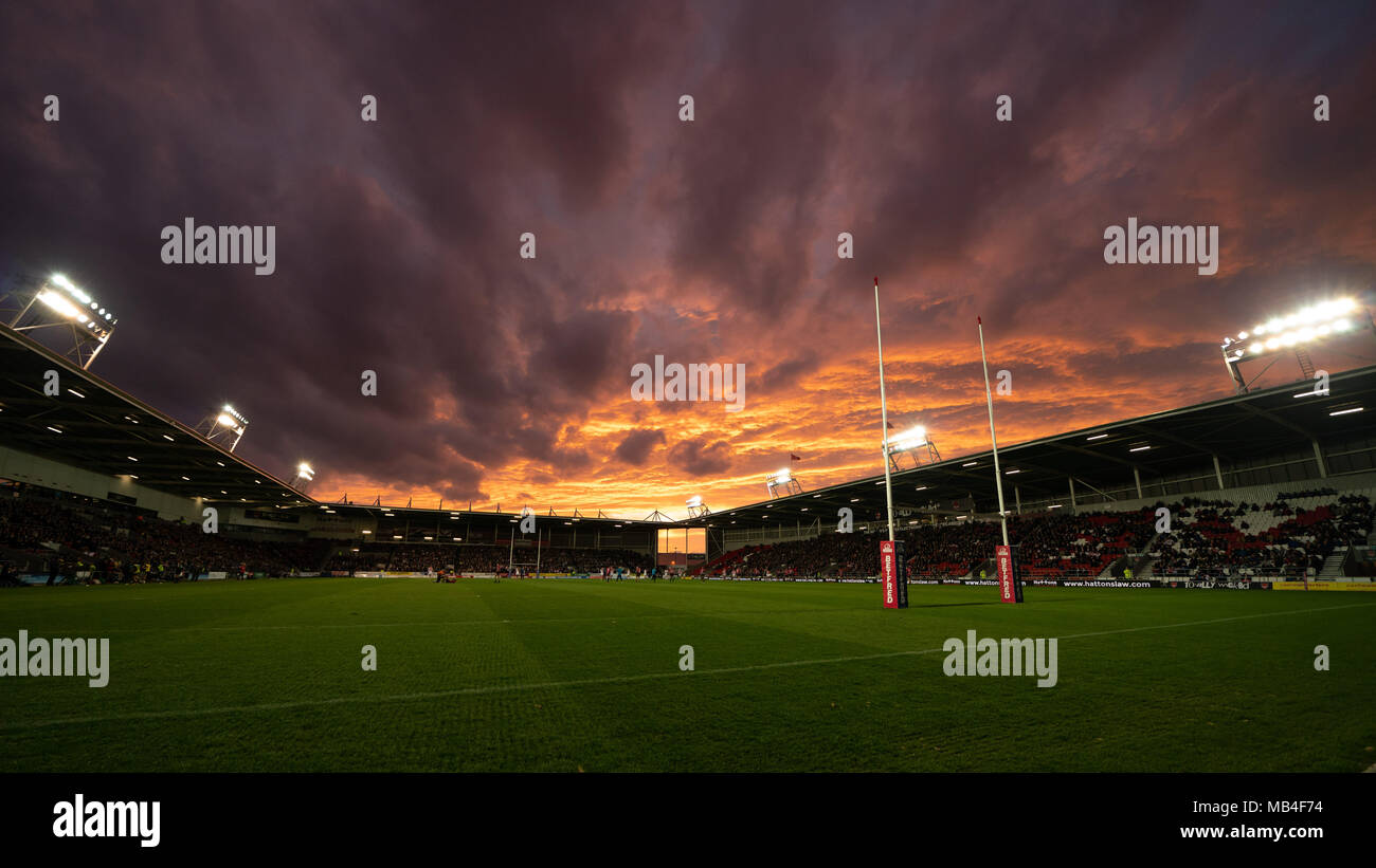 Merseyside, England. 6th April 2018. A general view of Totally Wicked Stadium, home of St. Helens  6th April 2018 , Totally Wicked Stadium , Merseyside, England; Betfred Super League rugby, Round 10, St Helens v Hull FC Credit: News Images/Alamy Live News Stock Photo