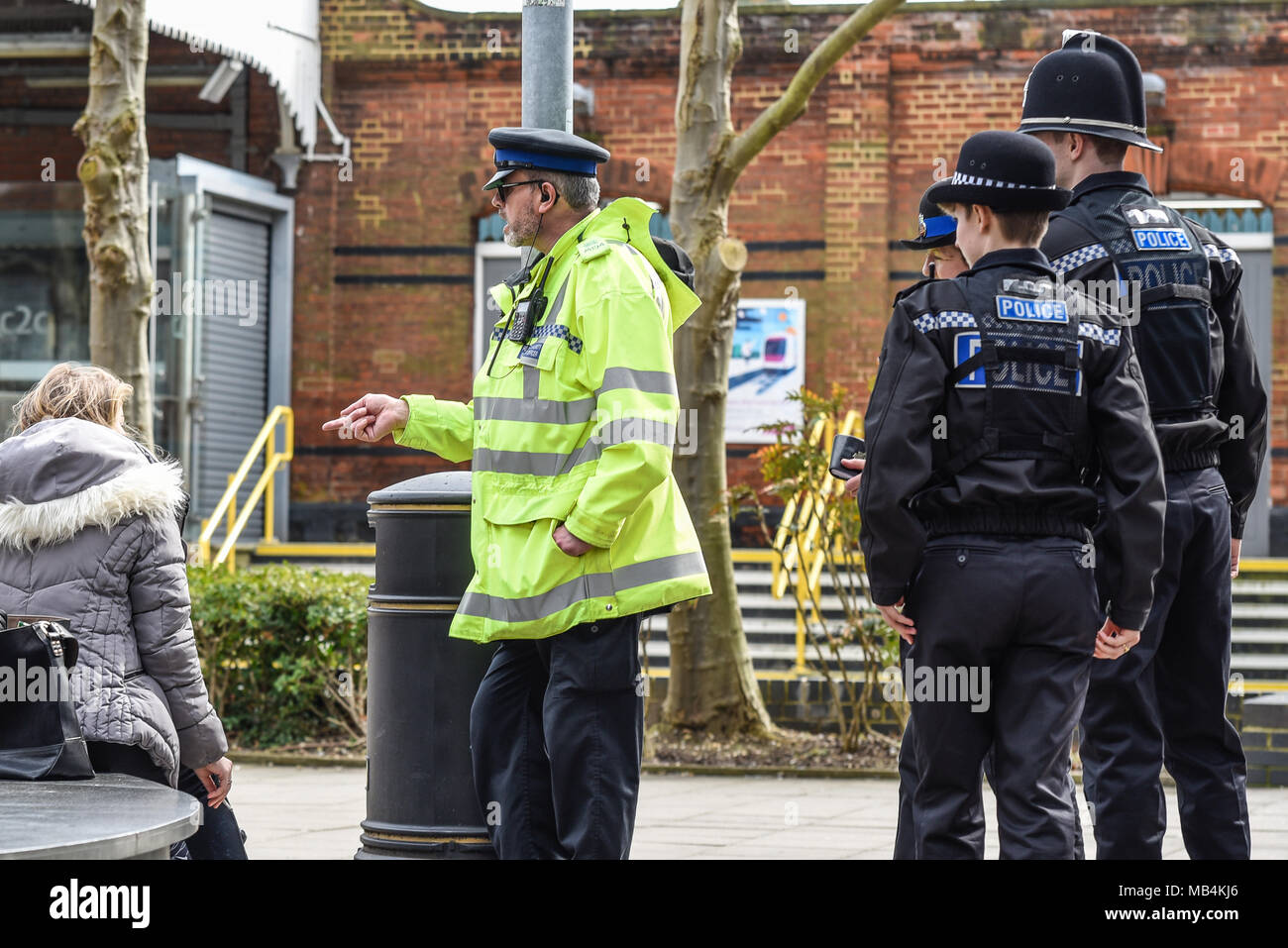 A dispersal order has been put in place in Southend on Sea town centre to tackle anti-social behaviour in response to an increase in disorder within the town centre linked to groups of young people. Essex Police have been patrolling in numbers around the town's University and campus, moving people on Stock Photo