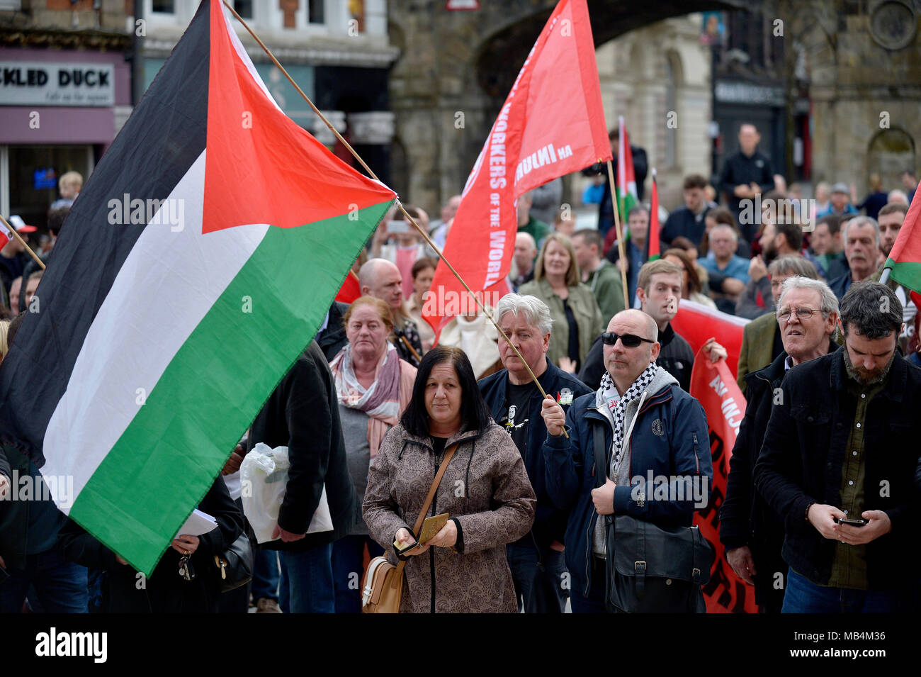 Londonderry, Northern Ireland 7th April, 2018.  Palestinian Solidarity Rally. Several Hundred people attend a rally in solidarity with the Palestinian Great March of Return. The protest was organized by the Ireland Palestine Solidarity Campaign.  ©George Sweeney / Alamy Live News Stock Photo