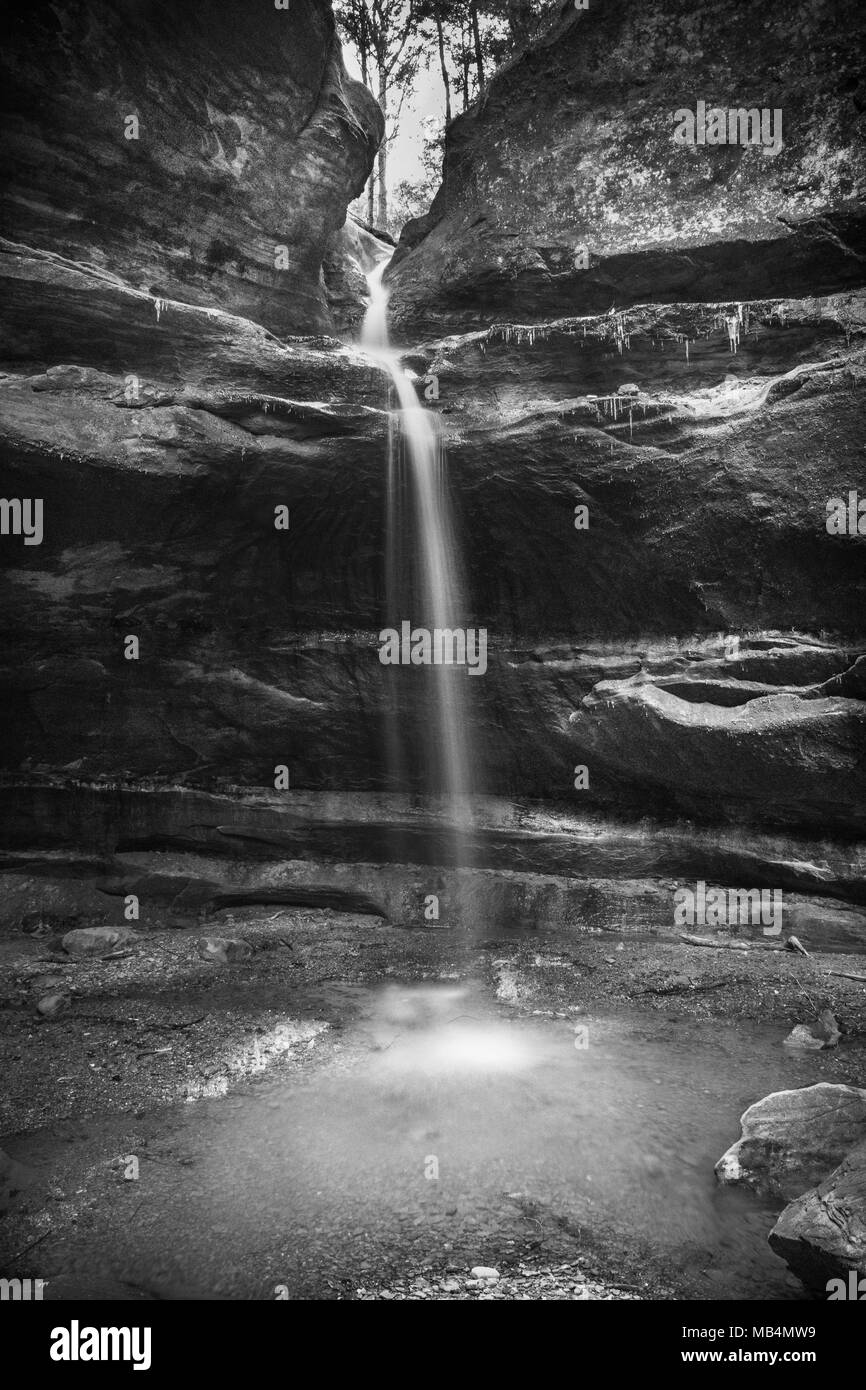 Queer Creek waterfall in Hocking Hills State Park. Stock Photo