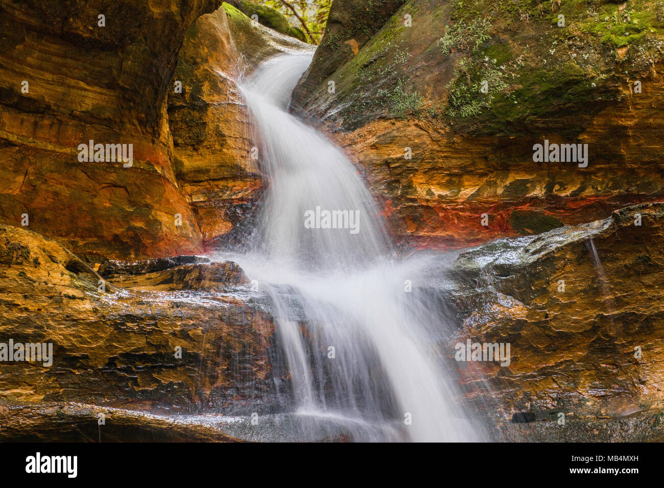 Queer Creek waterfall in Hocking Hills State Park. Stock Photo