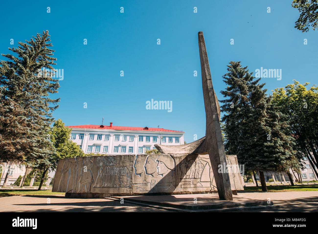 Polotsk, Belarus. Monument To Soviet Soldiers Dedicated To Memory Of Great Patriotic War. Summer Sunny Day. Stock Photo