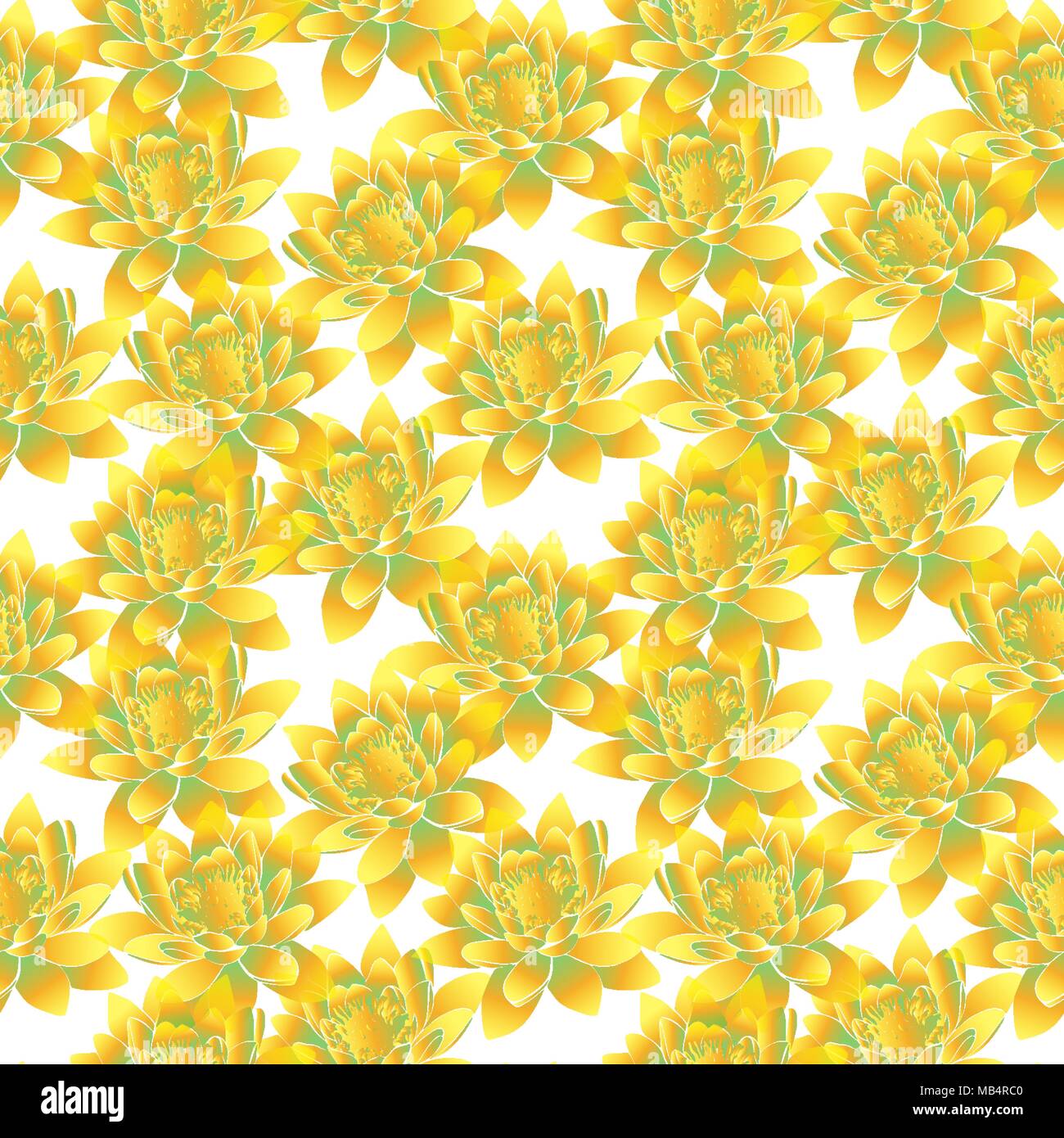 yellow bud of lotus isolated on white background, seamless pattern Stock Vector