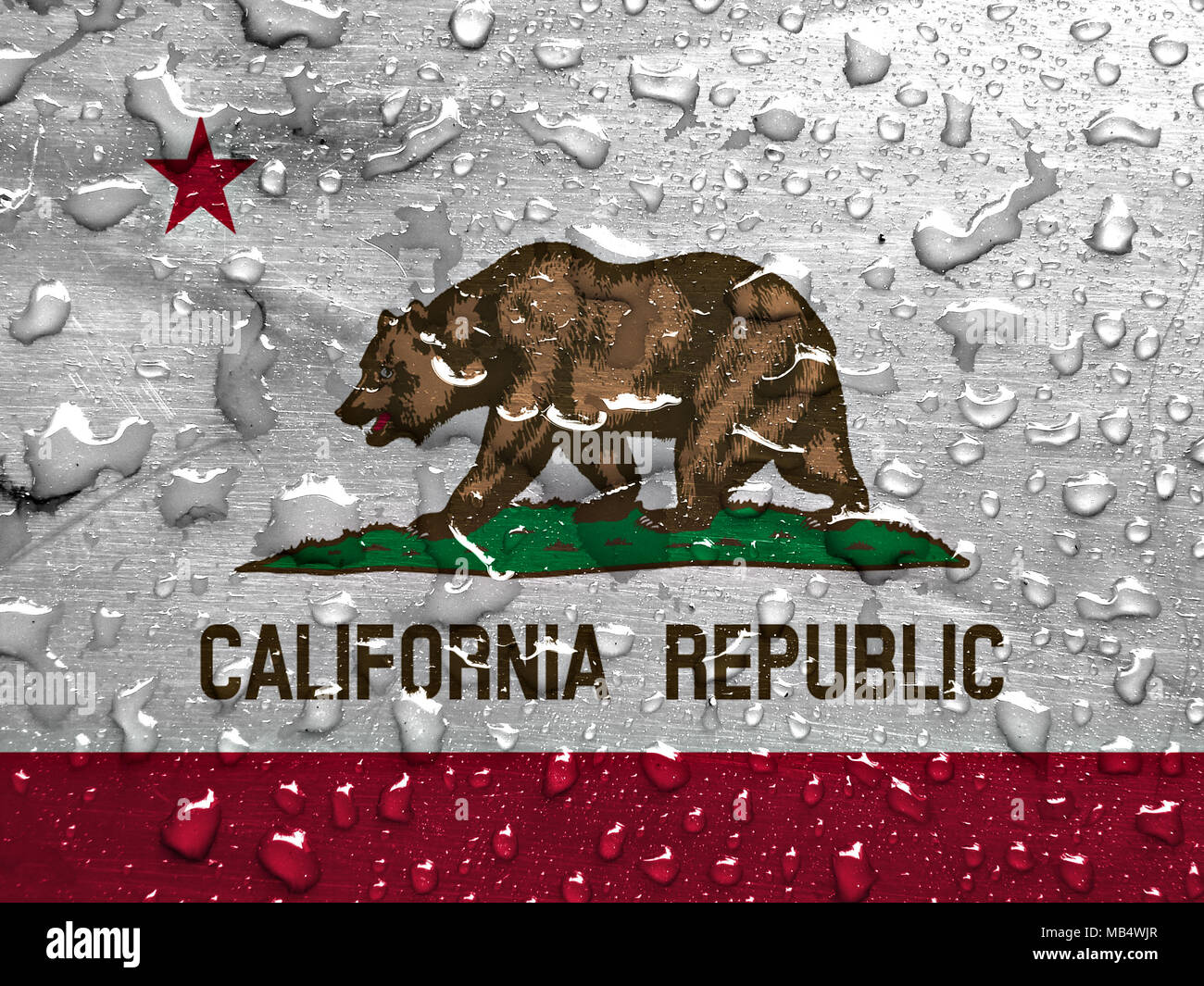 flag of California with rain drops Stock Photo