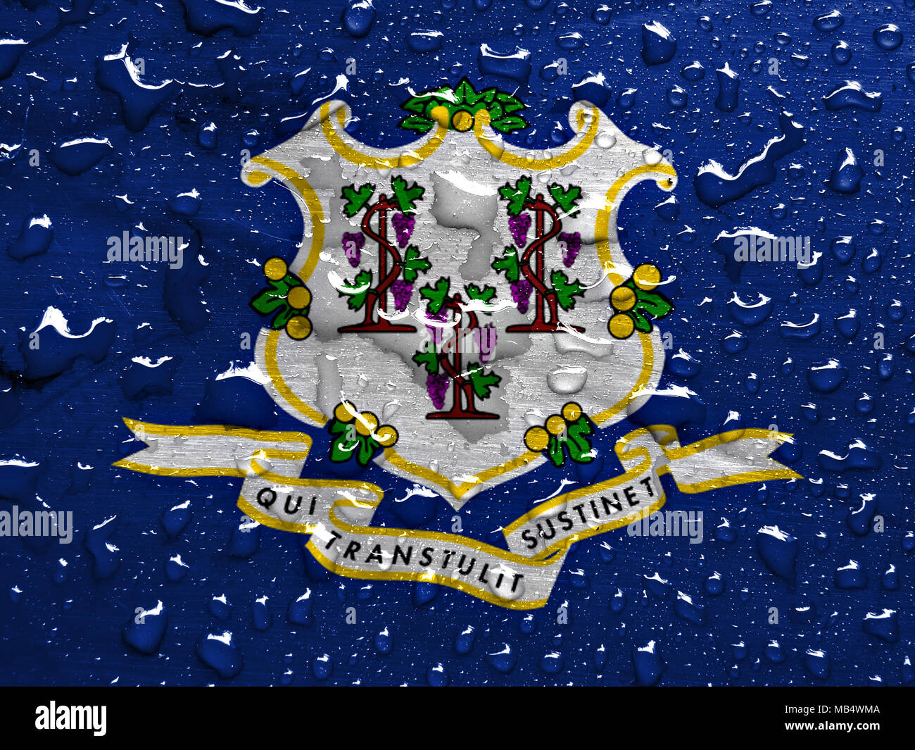 flag of Connecticut with rain drops Stock Photo