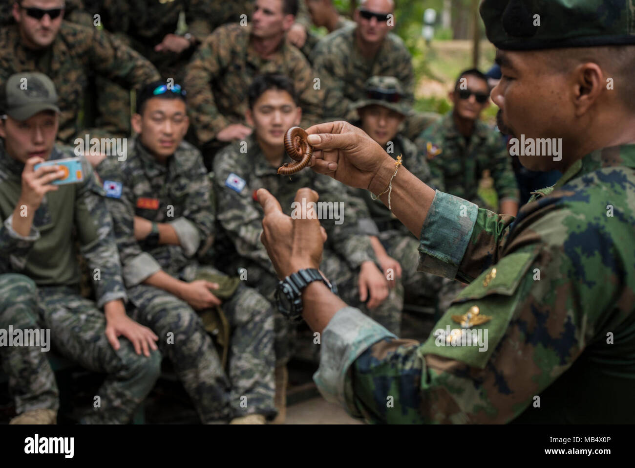 Royal Thai Marine Corps Sgt Maj Chaiwat Lodsin A Jungle Survival Training Instructor From Sattahip Chonburi Province Thailand Shows Republic Of Korea Royal Thai And U S Marines A Milipede During Jungle Survival Royal Thai Marine Corps Sgt Maj Chaiwat Lodsin A Jungle Survival Training Instructor From Sattahip Chonburi Province Thailand Shows Republic Of Korea Royal Thai And U S Marines A Milipede During Jungle Survival