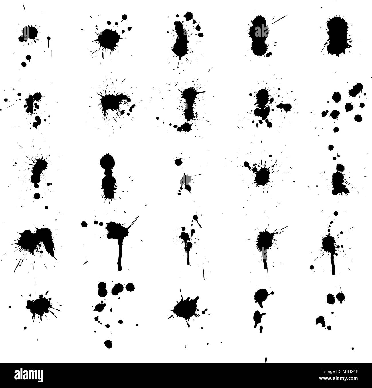 25 high detail paint splats great for spray paint or dripped paint effects. Stock Vector