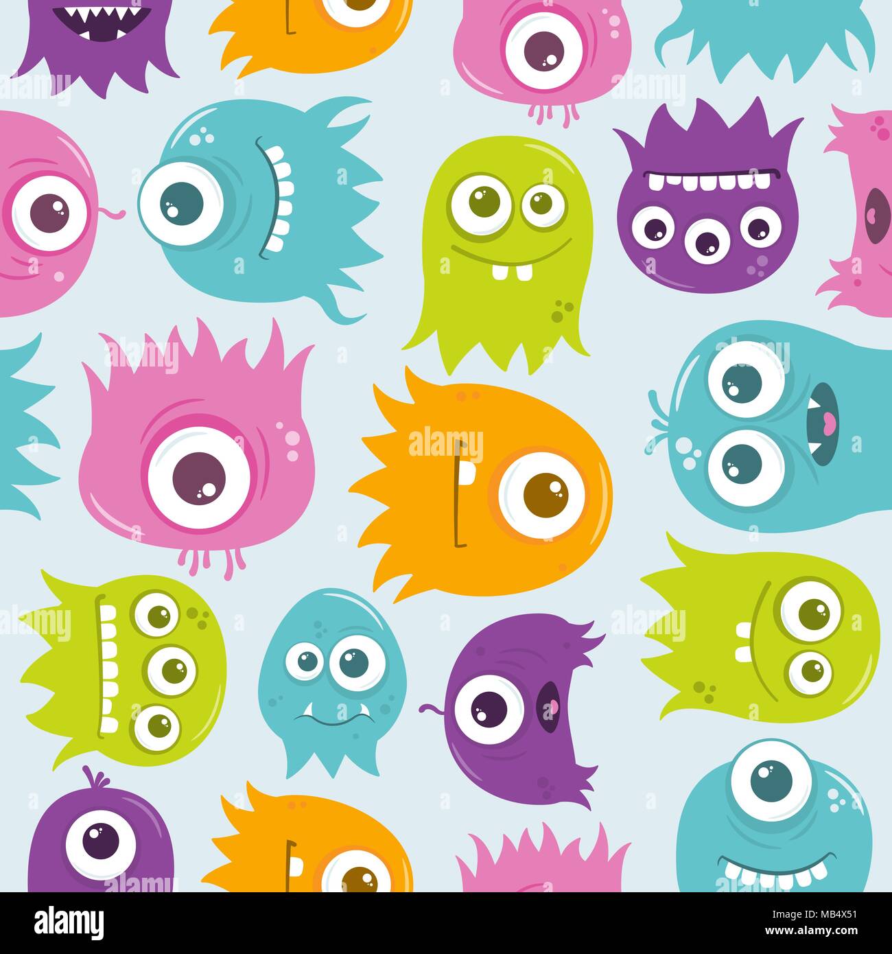 A seamless background pattern of happy, floating, cartoon, vector ...