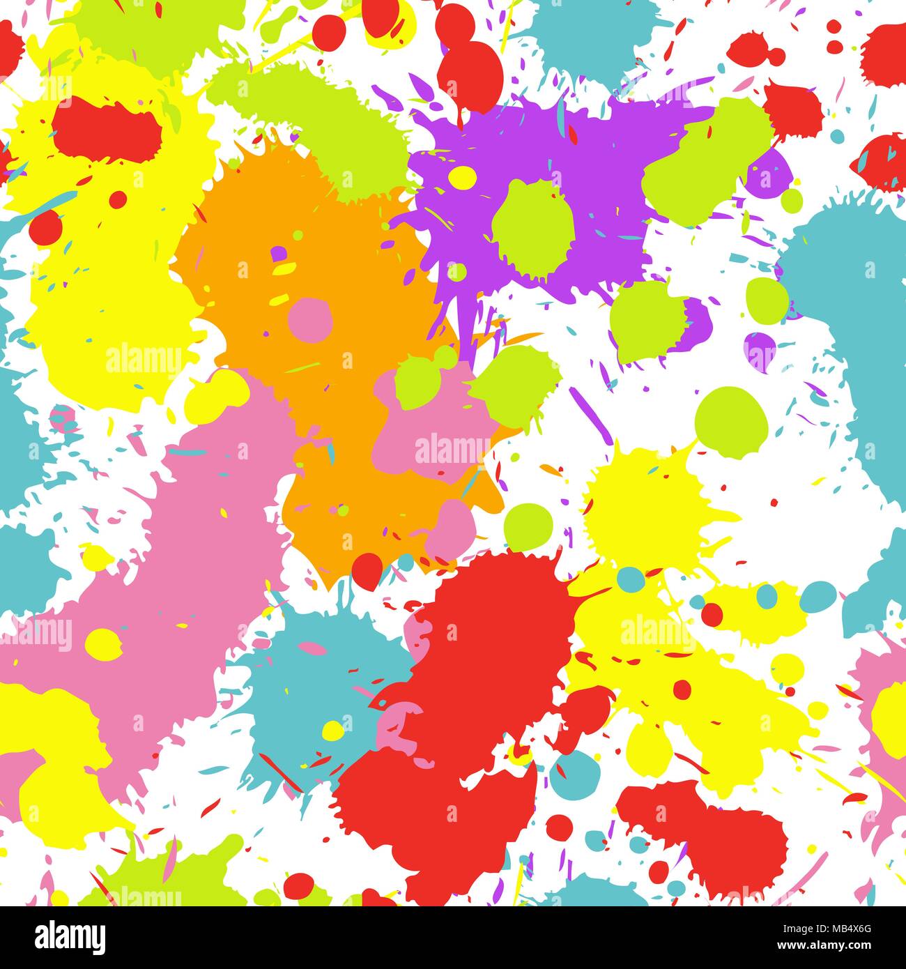 A seamless pattern of colorful ink splatters spraying in all directions. Stock Vector