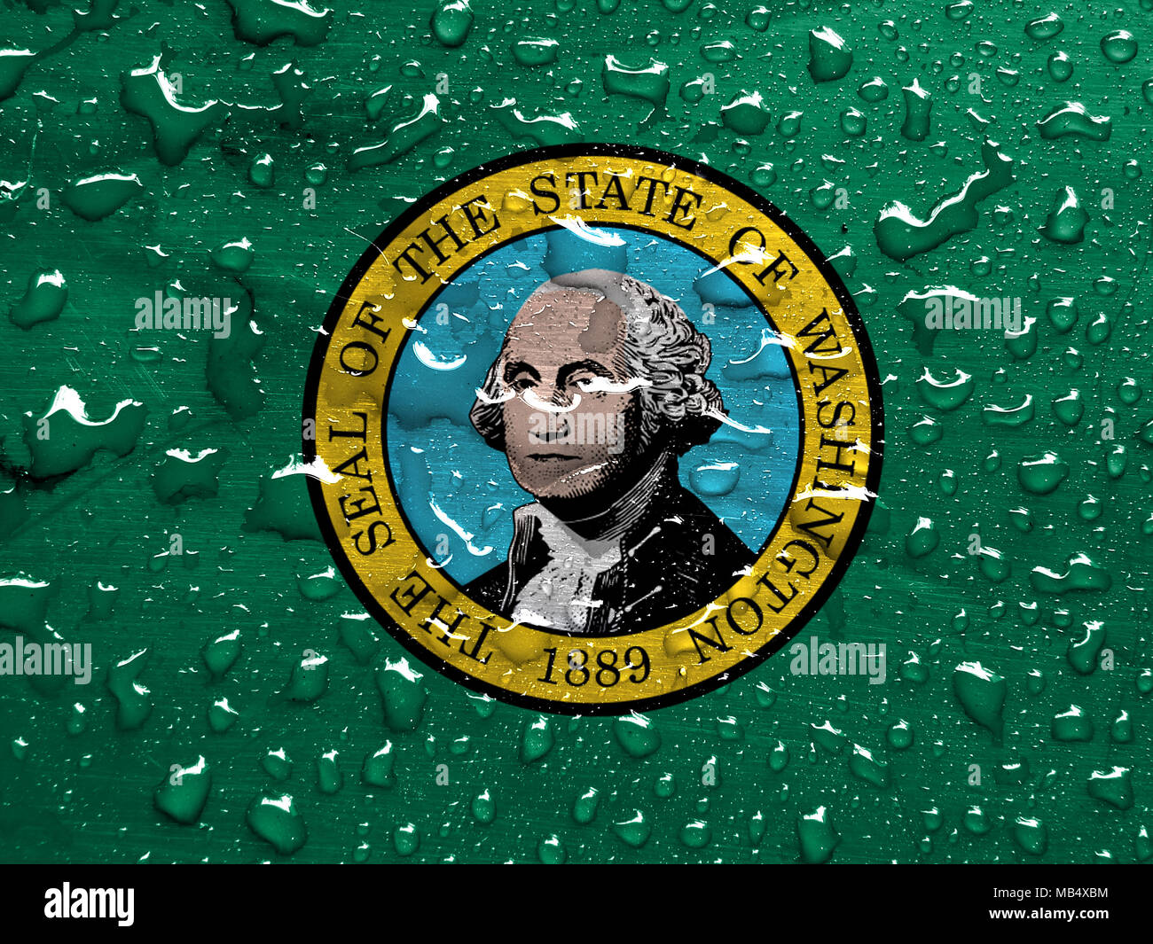 flag of Washington with rain drops Stock Photo
