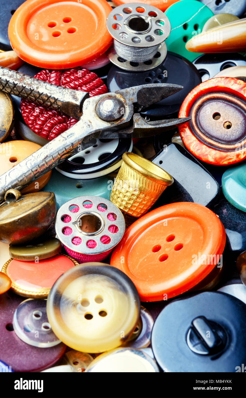 Large set of plastic buttons for clothing.Background made of buttons