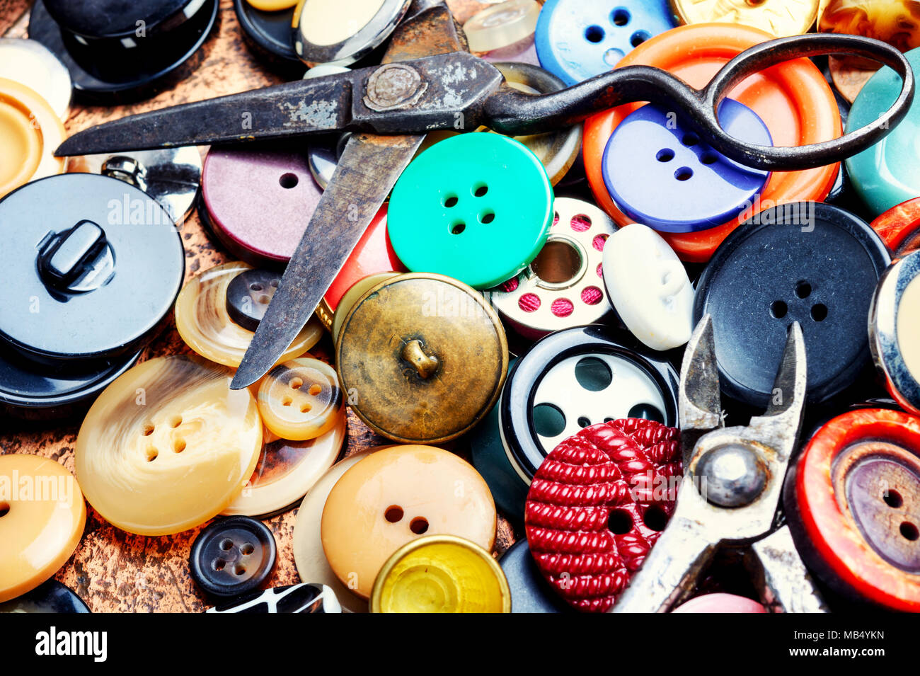 Collection of plastic buttons for clothing.Background made of buttons