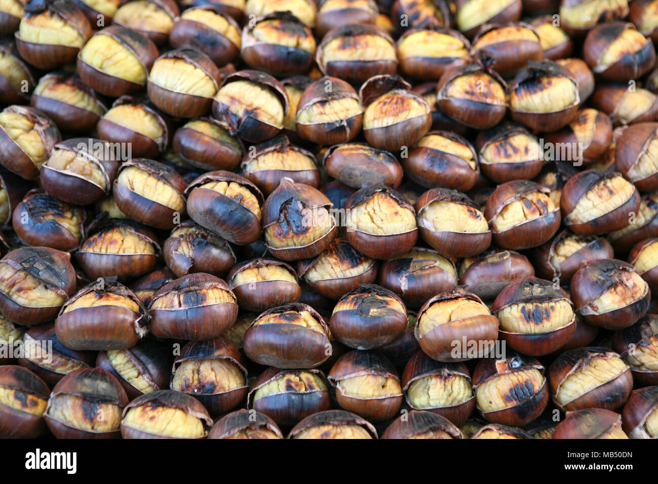Bunch of roasted chestnuts Stock Photo