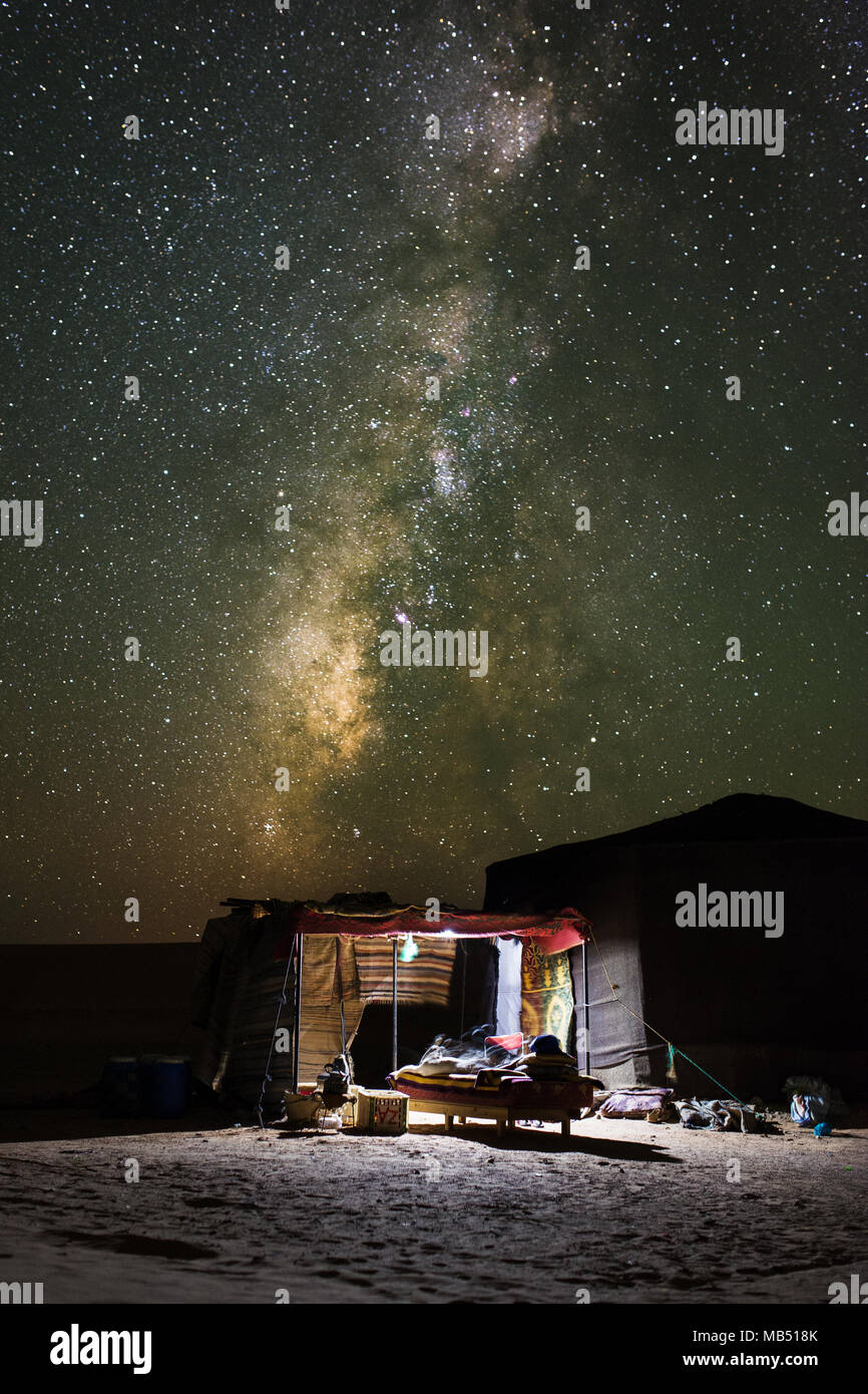 Milky way in Erg Chebbi desert, Morocco Stock Photo