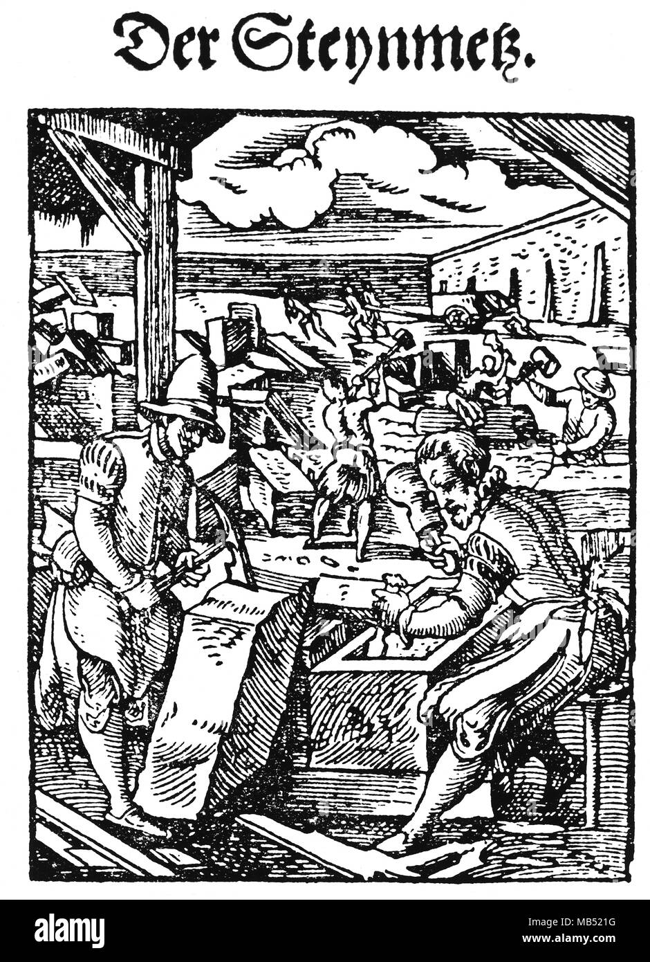 Der Steynmetz, stonemason, Standsebuch, 1568, by Jost Amman, also Jobst Amman Stock Photo
