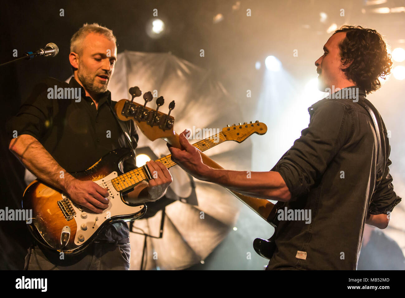 Gregi Heini, guitarist and Andi Schnellmann, bassist of the Swiss singer and songwriter Lukas Linder alias Henrik Belden with Stock Photo