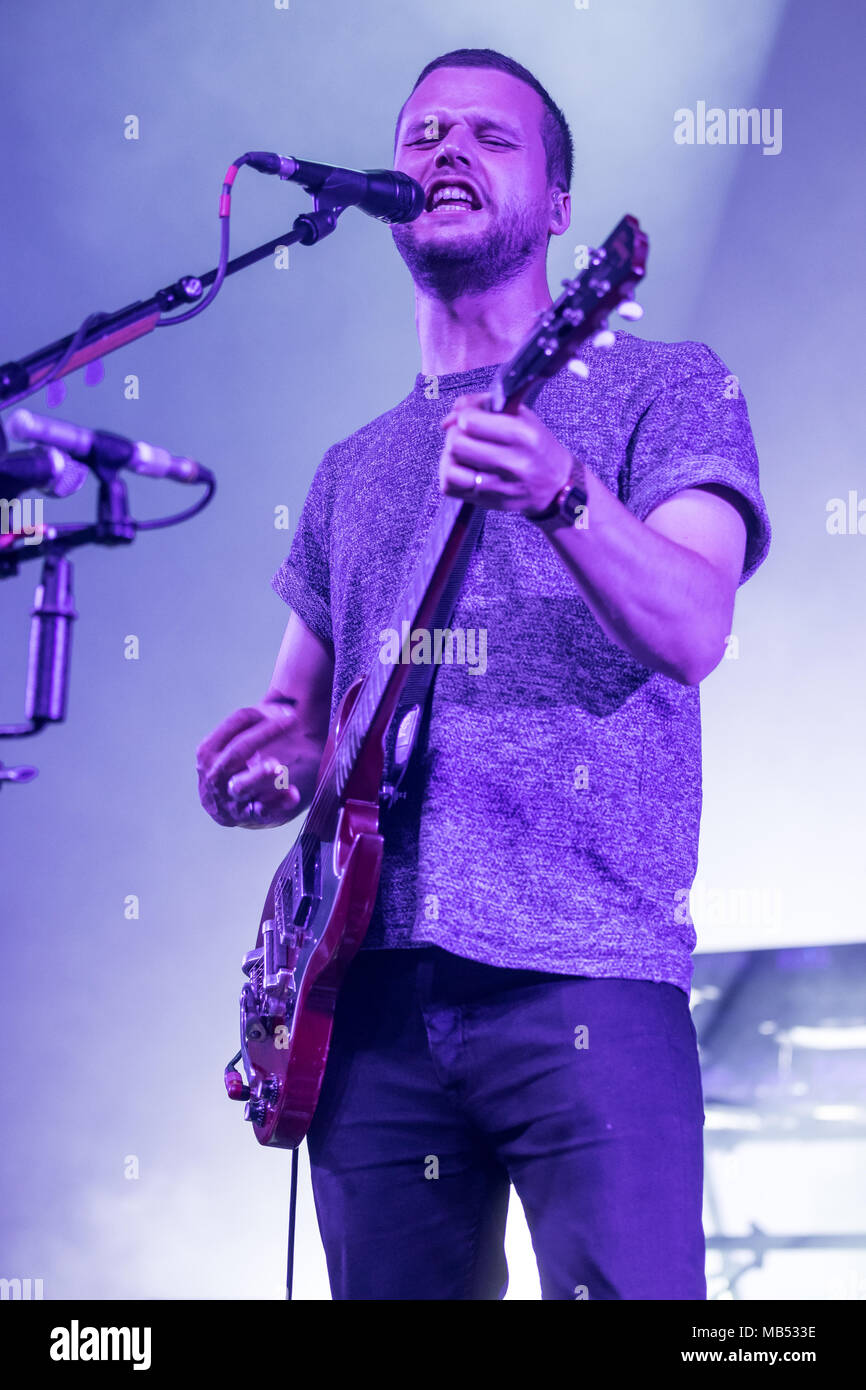 The English alternative rock band White Lies with frontman Harry McVeigh live at the 25th Blue Balls Festival in Lucerne Stock Photo