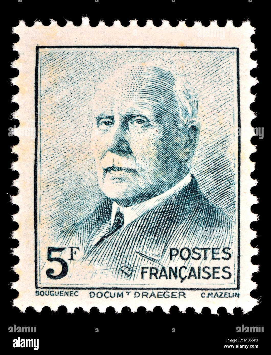 French postage stamp (1942) : Marshal Henri Philippe Benoni Omer Joseph Pétain (1856 – 1951) Maréchal Pétain. Prime Minister during WW2 and convicted  Stock Photo