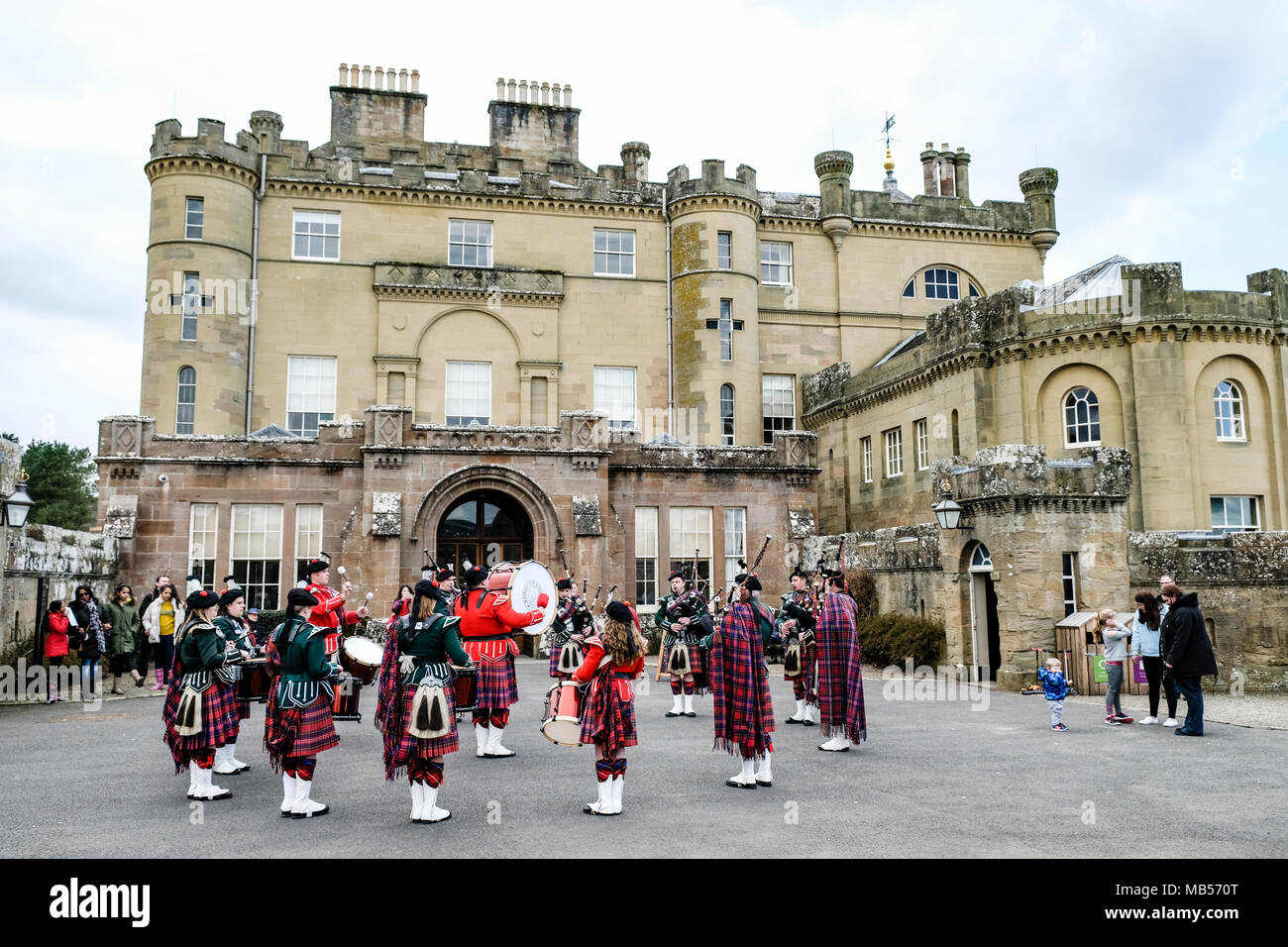 Scottish Pipe Band in the grounds of Culzean Castle located near Maybole in Ayrshire Scotland Stock Photo