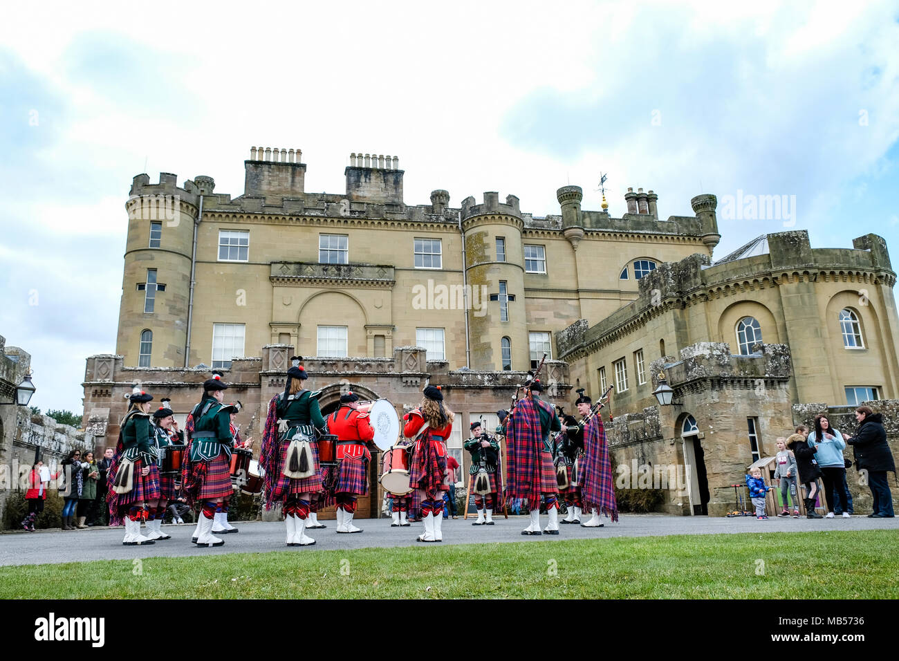 Scottish Pipe Band in the grounds of Culzean Castle located near Maybole in Ayrshire Scotland Stock Photo