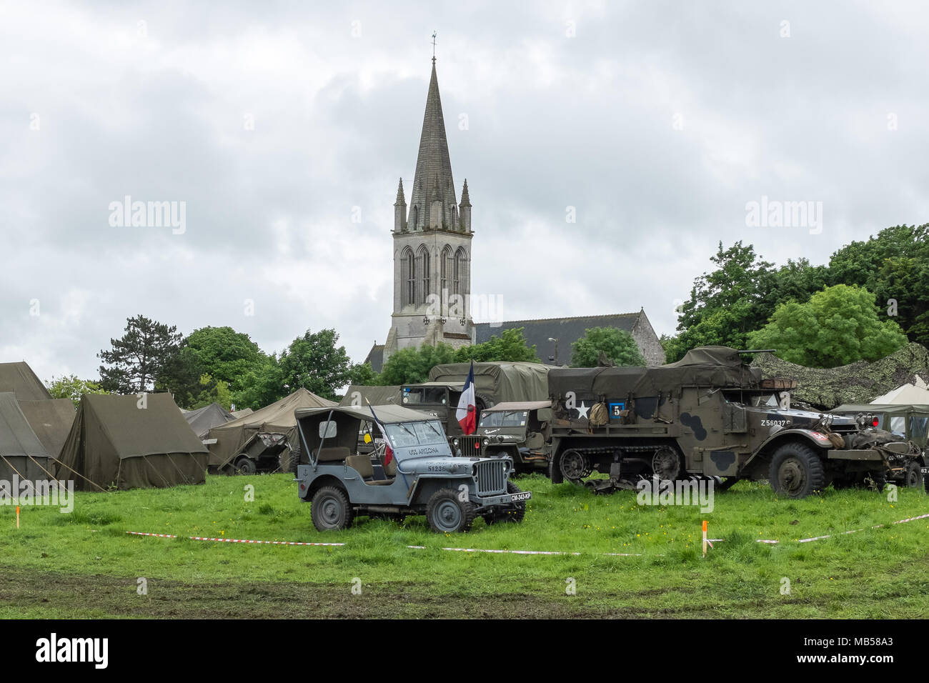 Colleville sur mer, France, Jun 4th 2014: re-enactment of military camp on the occasion of the anniversary of the Normandy landings. Stock Photo