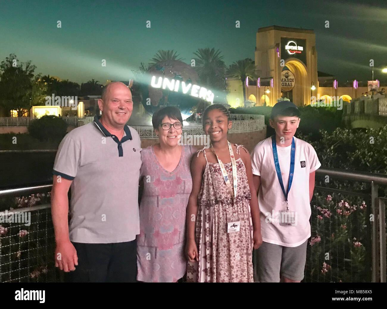 The Sutton family (left to right), father Paul, mother Tina, Angel and Alec from Scarborough, who won a trip to Orlando with Ant and Dec's Saturday Night Takeaway have heaped praise on Declan Donnelly for ensuring the show went ahead. Stock Photo