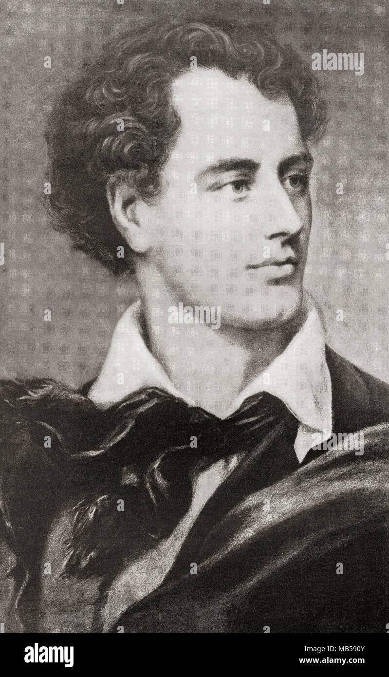 George Gordon Byron, 6th Baron Byron, 1788 – 1824, aka Lord Byron.  English nobleman, poet, peer, politician, and leading figure in the Romantic movement.  From The International Library of Famous Literature, published c. 1900 Stock Photo