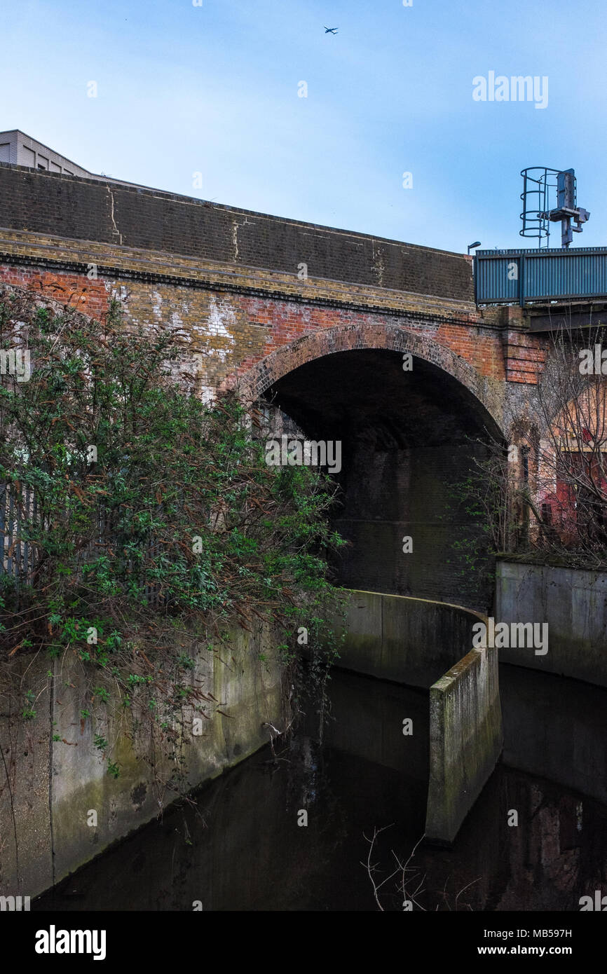 River Ravensbourne Runs Underneath Railway Line in Catford, London