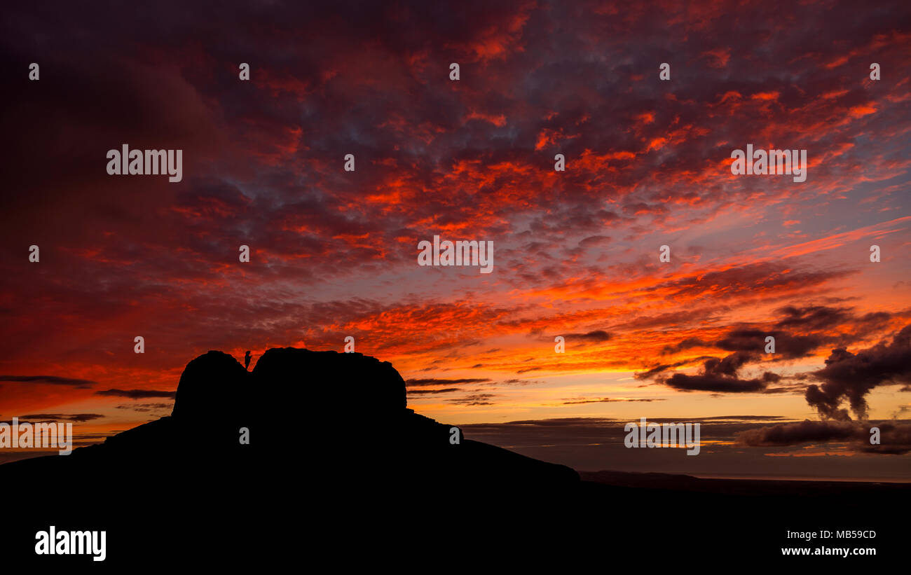 Jubilee Tower with dramatic clouds at sunset on the summit of Moel Famau, North Wales Stock Photo