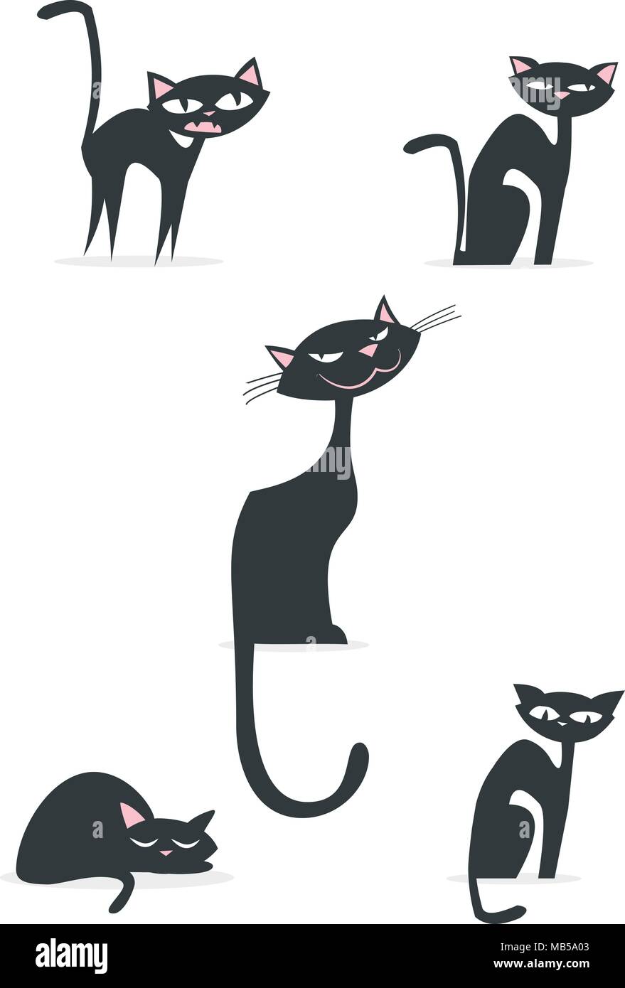 cartoon Cats poses set - vector illustrations Stock Vector